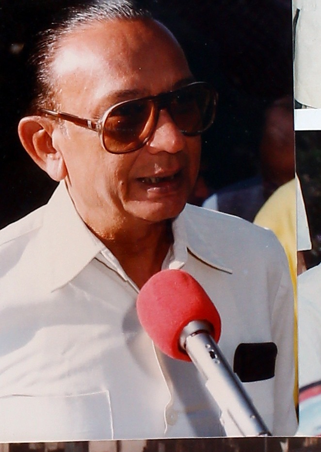 A man speaking into a microphone at an outdoor gathering.